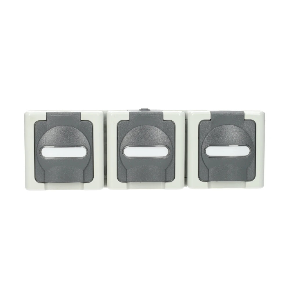 Miniatuur van Kopp blue electric stopcontact 3-voudig opbouw horizontaal met deksel en randaarde 3-voudig IP44 - grijs (131356005)