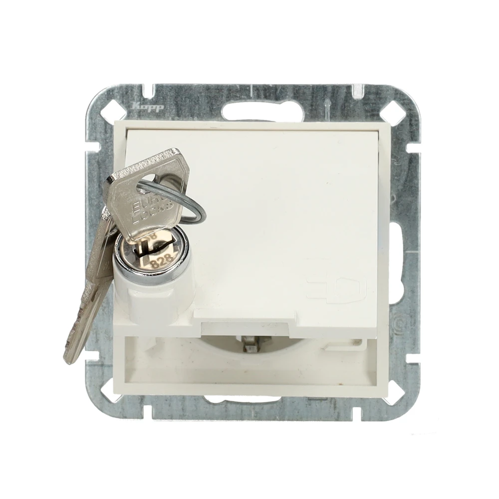 Miniatuur van Kopp HK07 stopcontact inbouw met klapdeksel + slot randaarde en kinderbeveiliging 1-voudig wit