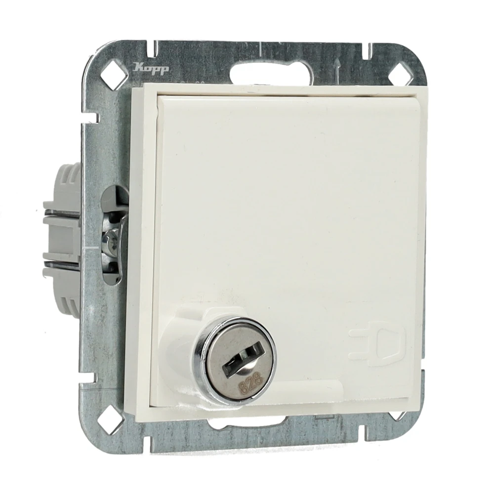 Miniatuur van Kopp HK07 stopcontact inbouw met klapdeksel + slot randaarde en kinderbeveiliging 1-voudig wit