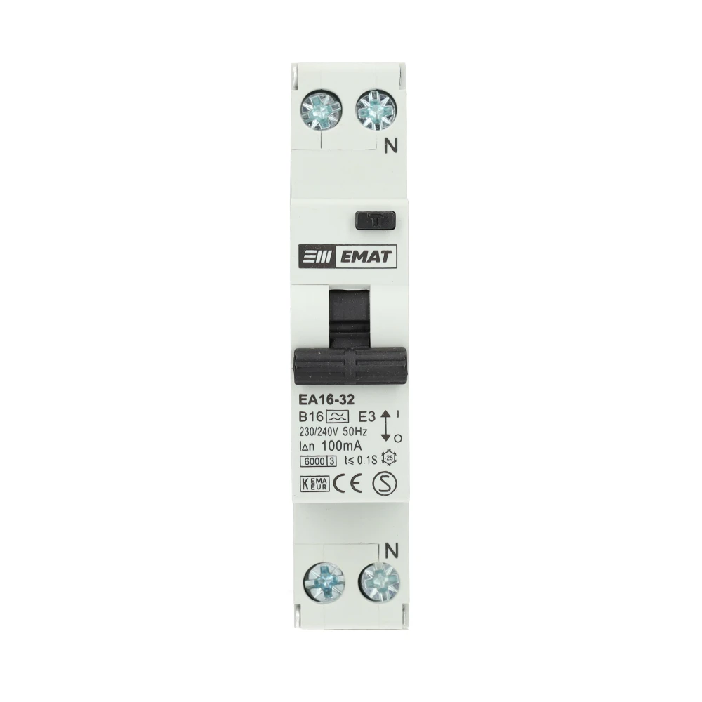 Miniatuur van EMAT aardlekautomaat B16 100mA 1-fase (1P+N) 6kA (85006012)