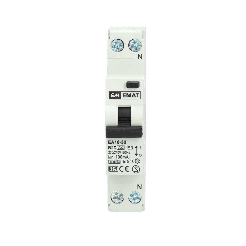 Miniatuur van EMAT aardlekautomaat 1-polig+nul 20A B-kar 100mA (85006014)