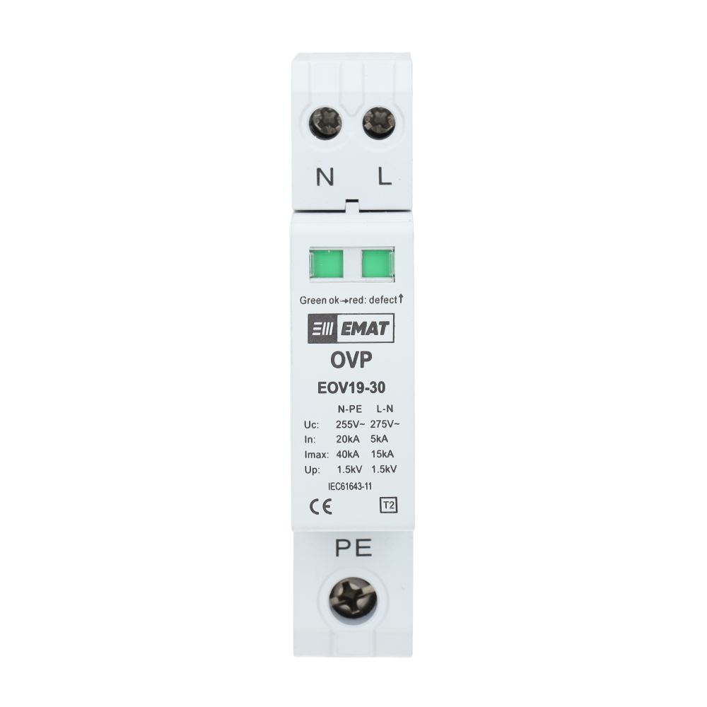 Miniatuur van EMAT overspanningsbeveiliging type 2 1P+N (TN-S, TT) 40kA DIN-rail (85011000)