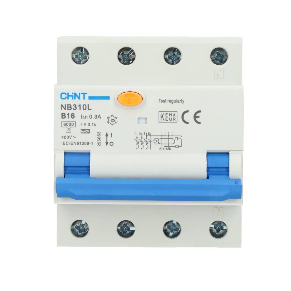 Miniatuur van Chint aardlekautomaat B16 300mA type A 3-fase (3P+N) 6kA (2015B16300)
