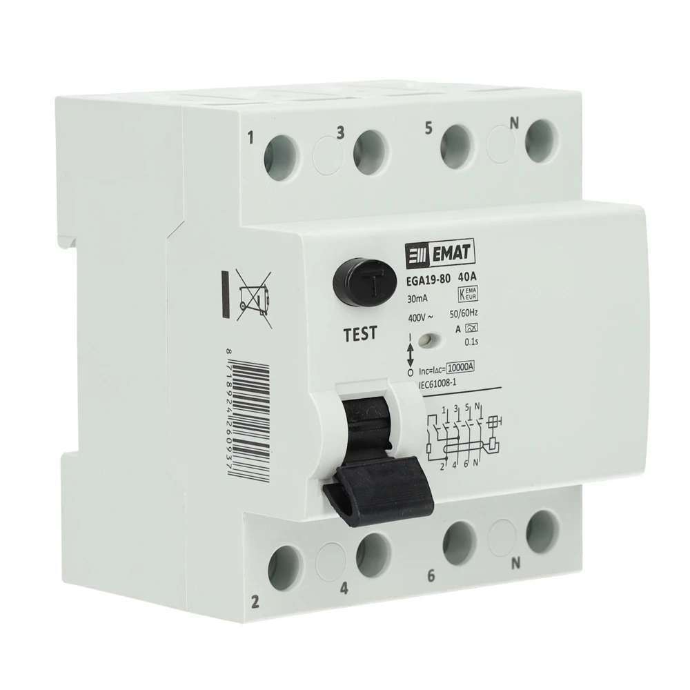 Miniatuur van EMAT aardlekschakelaar 40A 30mA type A 3-fase (4P) (85002004)