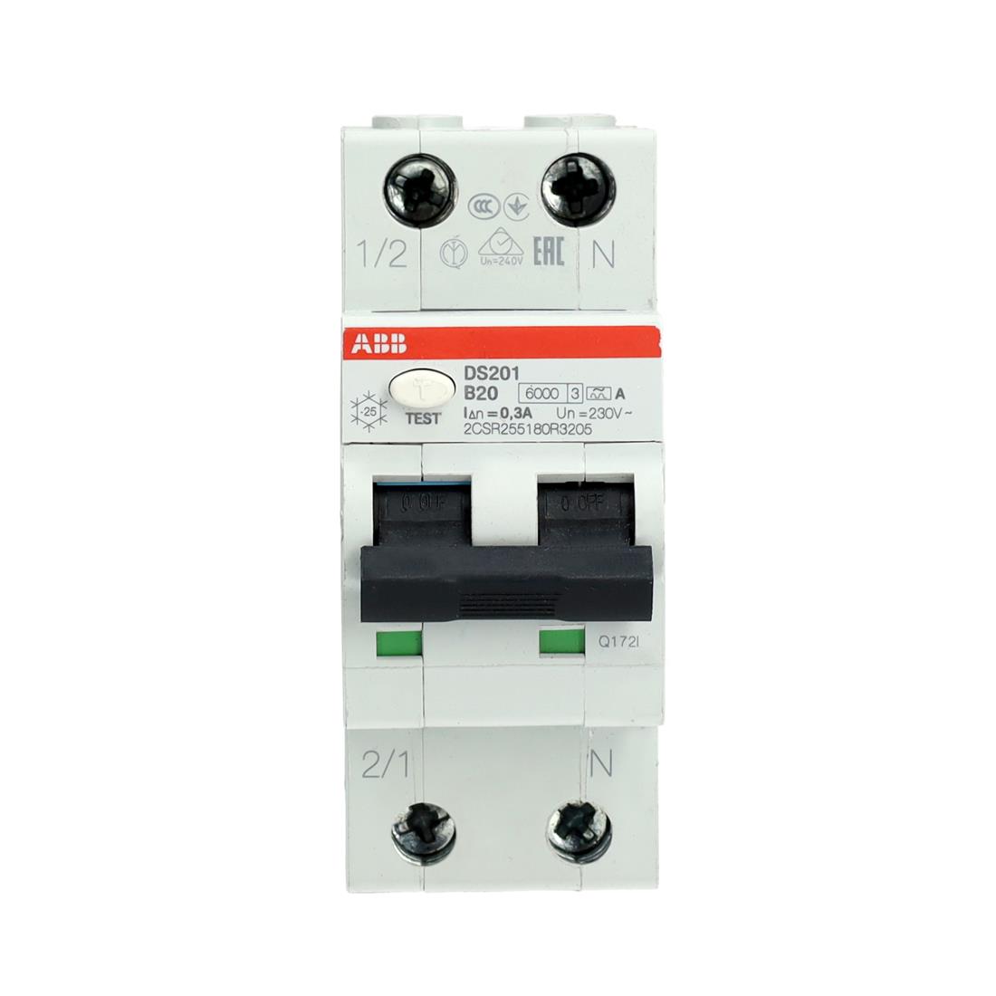 Miniatuur van ABB aardlekautomaat 1-polig+nul 20A B-kar 300mA (DS201 B20 A300)