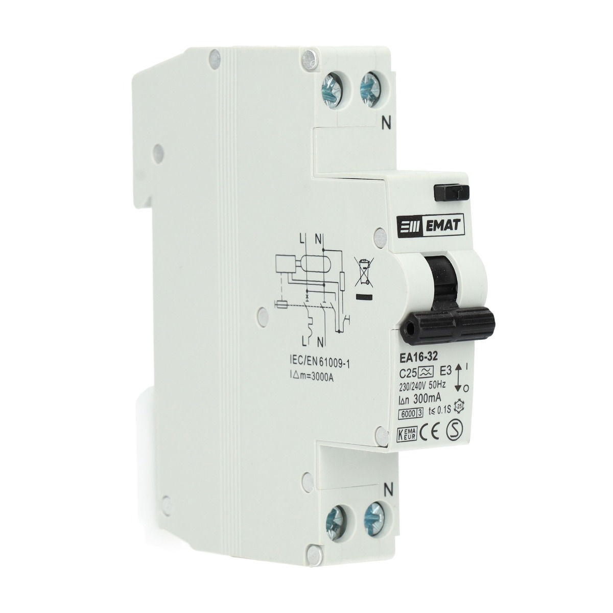 Miniatuur van EMAT aardlekautomaat C25 1P+N 300mA Type A (85006021)