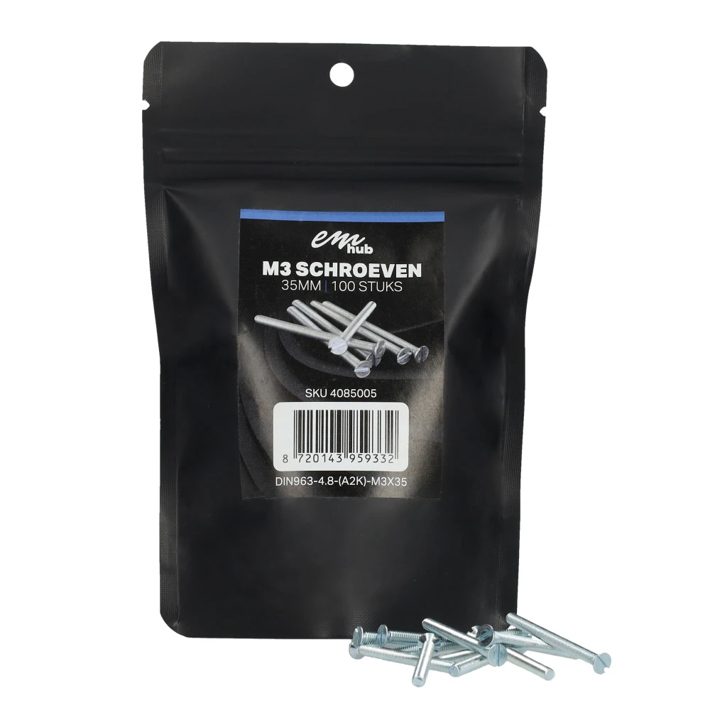Miniatuur van EMhub M3 schroef platkop verzinkt DIN963-4.8 M3x35 per 100 stuks