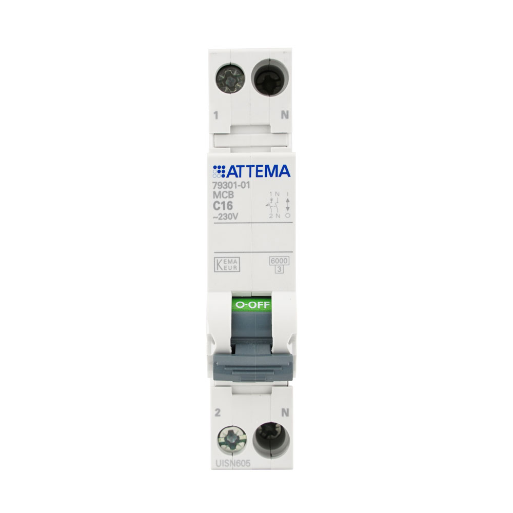 Miniatuur van ATTEMA installatieautomaat 1-polig+nul 16A C-kar (AT90203)
