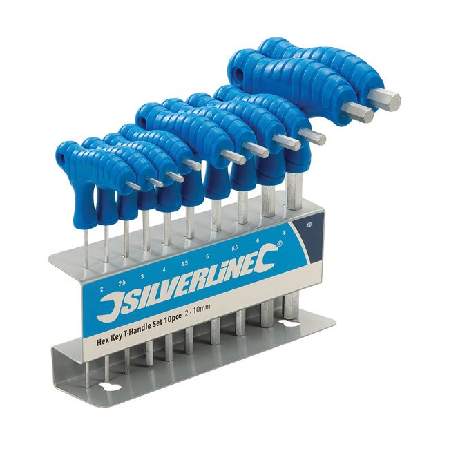 Miniatuur van Silverline 10-delige metrische inbussleutelset T-greep inclusief standaard (3990)