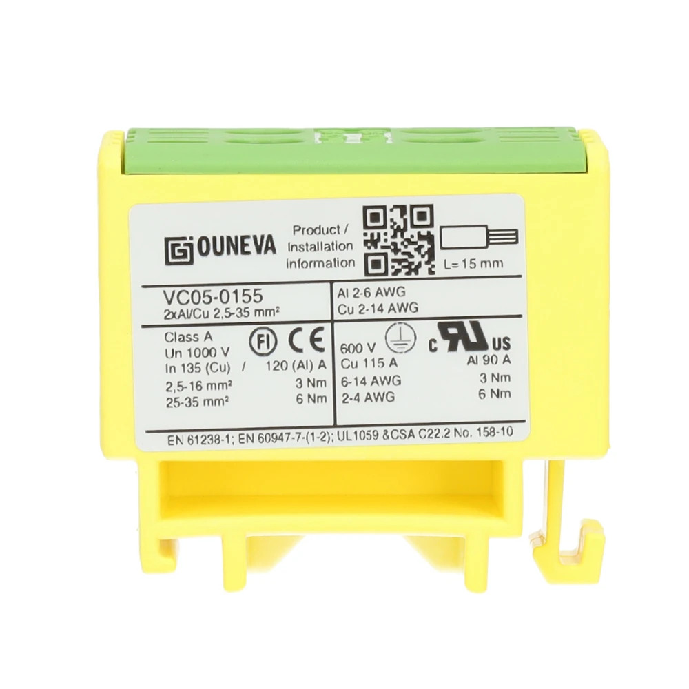 Miniatuur van Ouneva aansluitklem 2-voudig geel/groen 2,5-35 mm² (O-VC05-0155)