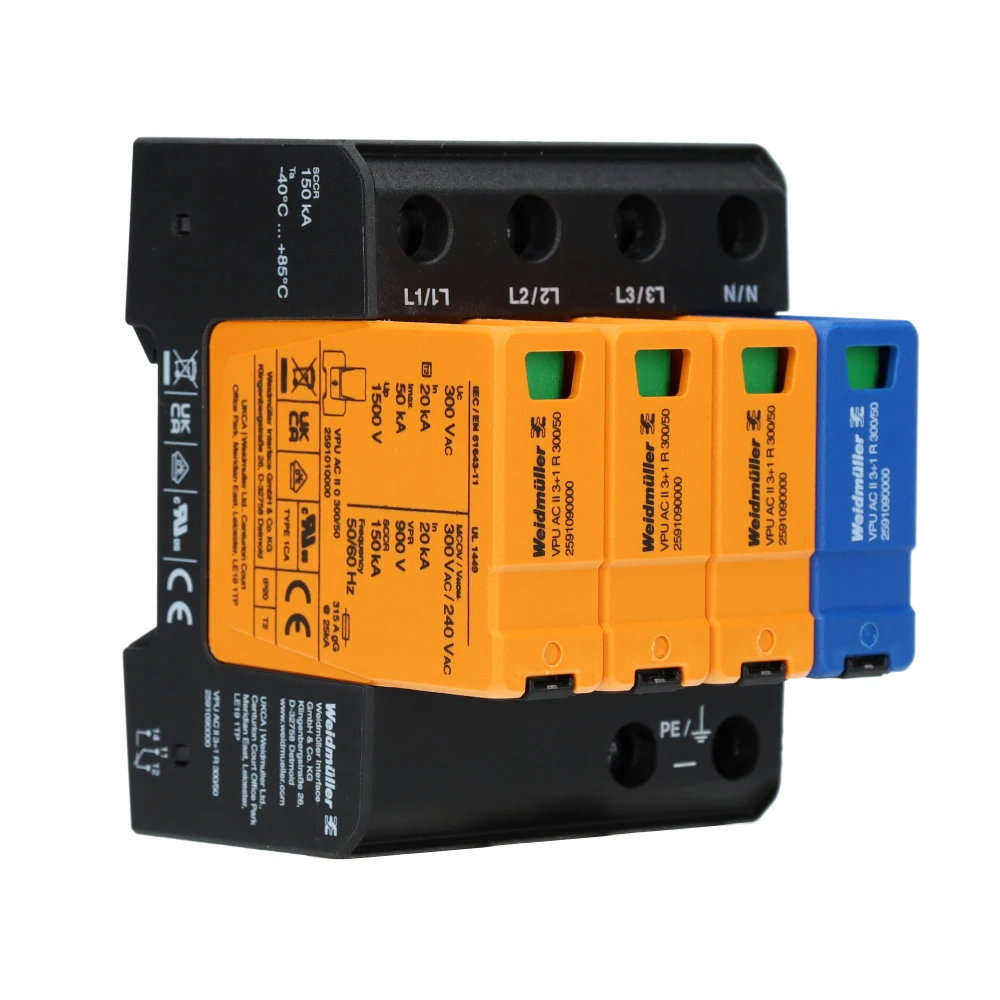 Miniatuur van Weidmüller overspanningsbeveiliging type 2 VPU AC II 3+1 R 300/50 (2591090000)