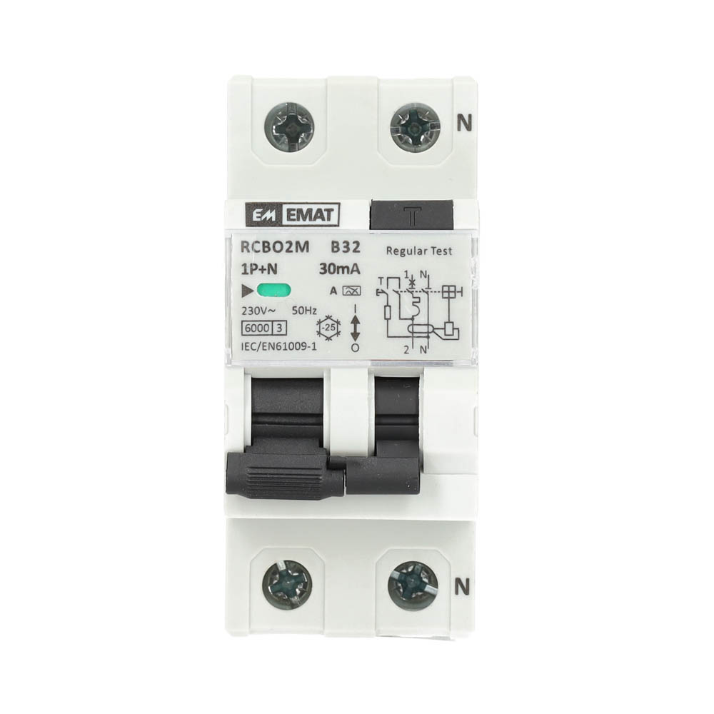 Miniatuur van EMAT aardlekautomaat 1-polig+nul 32A B-kar 30mA 2 modules (85006032)