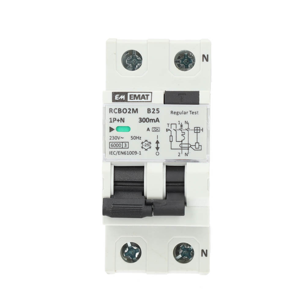 Miniatuur van EMAT aardlekautomaat 1-polig+nul 25A B-kar 300mA 2 modules (85006040)