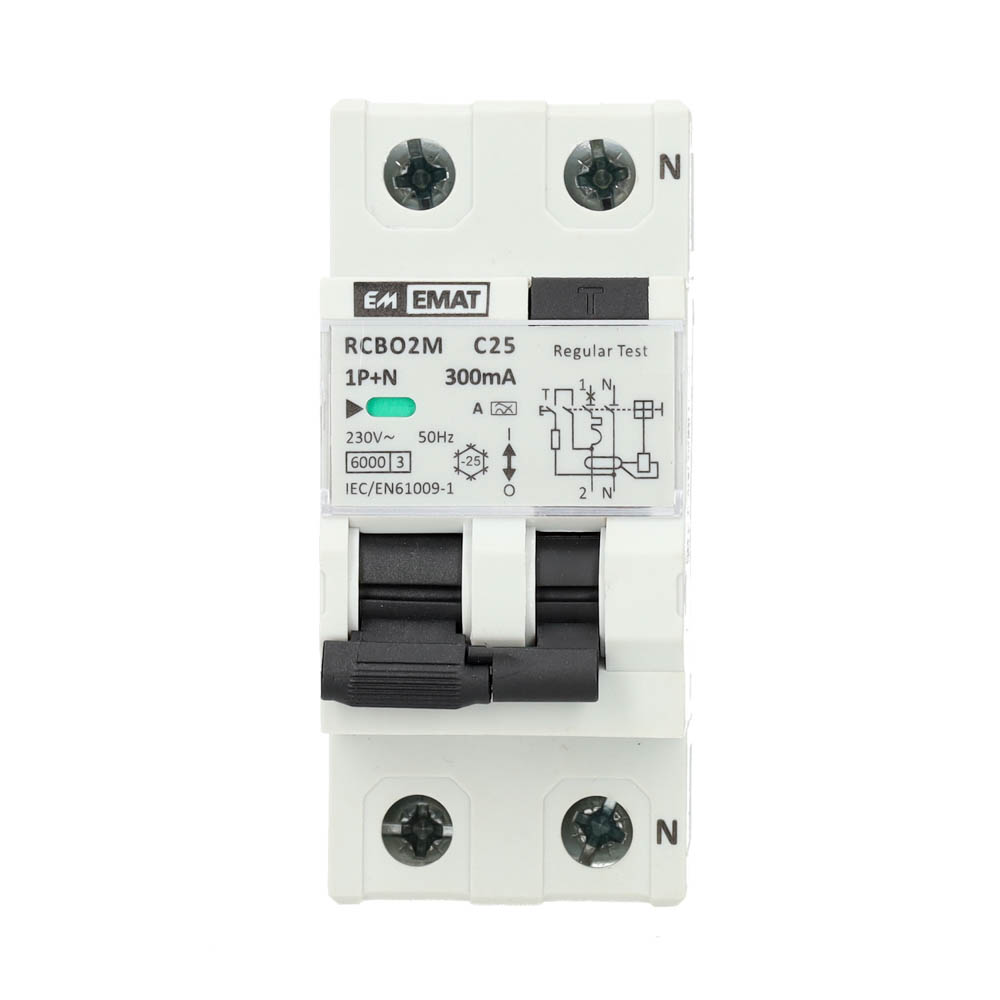Miniatuur van EMAT aardlekautomaat 1-polig+nul 25A C-kar 300mA 2 modules (85006041)