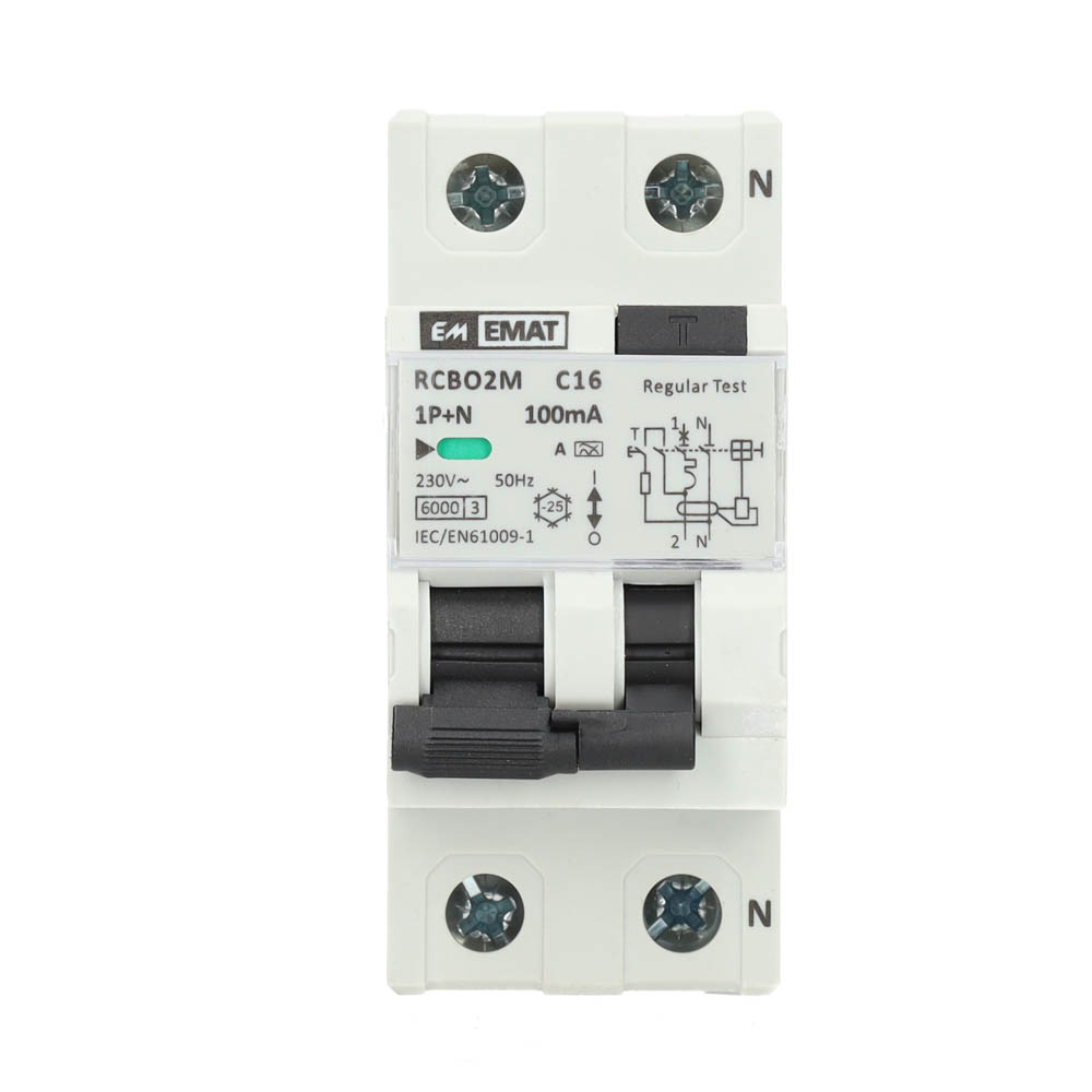 Miniatuur van EMAT aardlekautomaat 1-polig+nul 16A C-kar 100mA 2 modules (85006045)