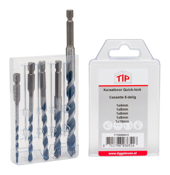 Miniatuur van TIP universeelborenset (hout/steen/tegels/kunststof) 5-delig maat 4/5/6/8/10mm Quick-lock (TKBSET-5DQL)