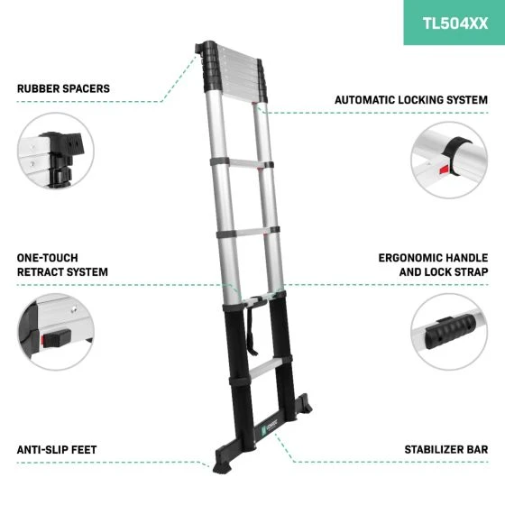 Miniatuur van VONROC telescoopladder PRO met softclose en dwarsbalk 3,2m (werkhoogte 3,8m) (TL504XX)