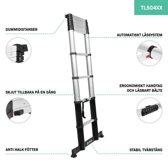 Miniatuur van VONROC telescoopladder PRO met softclose en dwarsbalk 3,2m (werkhoogte 3,8m) (TL504XX)