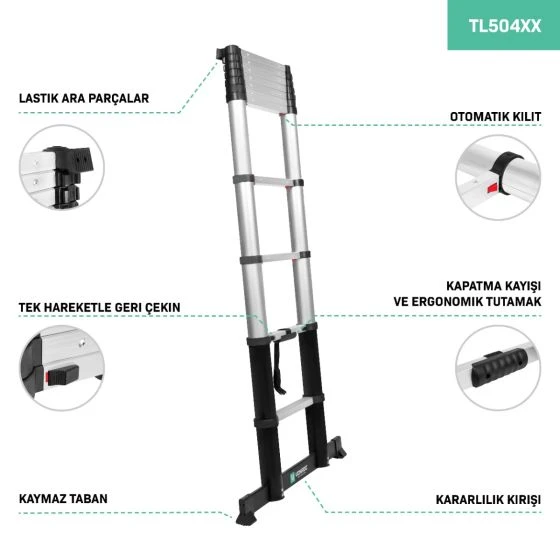 Miniatuur van VONROC telescoopladder PRO met softclose en dwarsbalk 3,2m (werkhoogte 3,8m) (TL504XX)