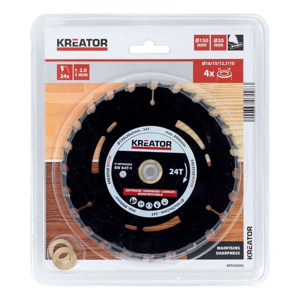 Miniatuur van Kreator cirkelzaagblad Ø 150x20x2mm 24T Premium Wood (KRT020302)
