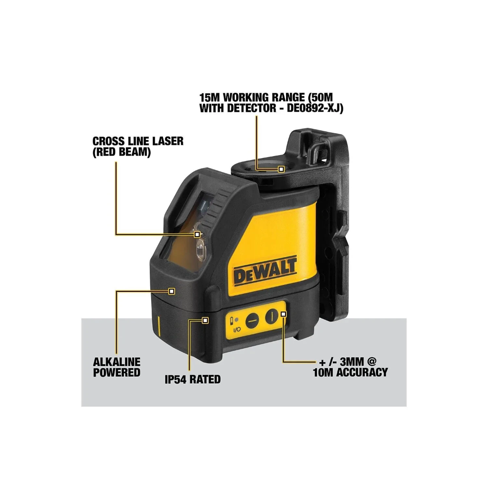 Miniatuur van DeWALT kruislijnlaser 2 stralen rood 15 meter AA met beugel (DW088K-XJ)