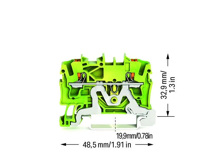 Miniatuur van Wago aardklem 2-draads 2.5mm met drukknop groen-geel (2202-1207)