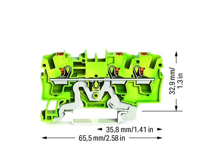 Miniatuur van Wago aardklem 3-draads 4mm met drukknop groen-geel per 100 stuks (2204-1307)