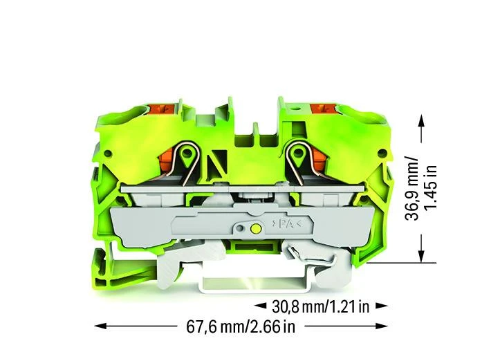 Miniatuur van Wago aardklem 2-draads 10mm met drukknop groen-geel per stuk (2210-1207)