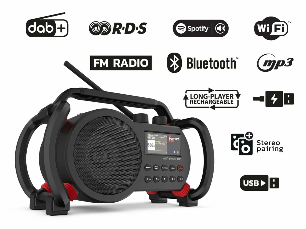 Miniatuur van PerfectPro bouwradio Netbox Bluetooth DAB+ FM AUX WIFI USB 15W IP64 (NBX2)