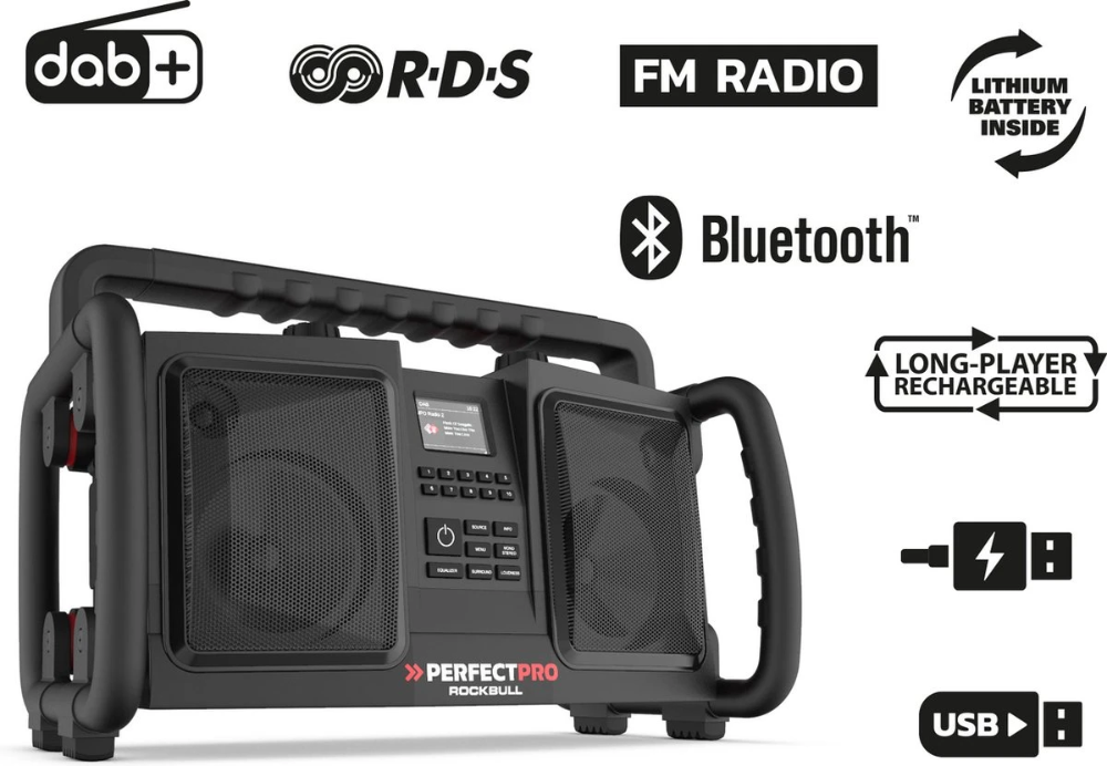 Miniatuur van PerfectPro bouwradio Rockbull Bluetooth DAB+ FM AUX 2x25W IP65 (RB2)