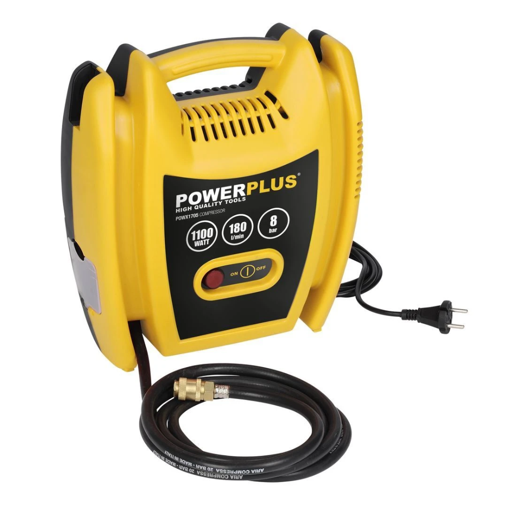 Miniatuur van PowerPlus compressor olievrij 230V 1100W 8 bar 180l/min - set met 3m slang en 8 accessoires (POWX1705)