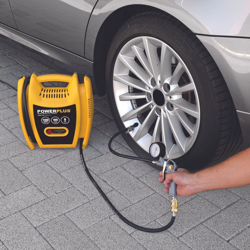 Miniatuur van PowerPlus compressor olievrij 230V 1100W 8 bar 180l/min - set met 3m slang en 8 accessoires (POWX1705)
