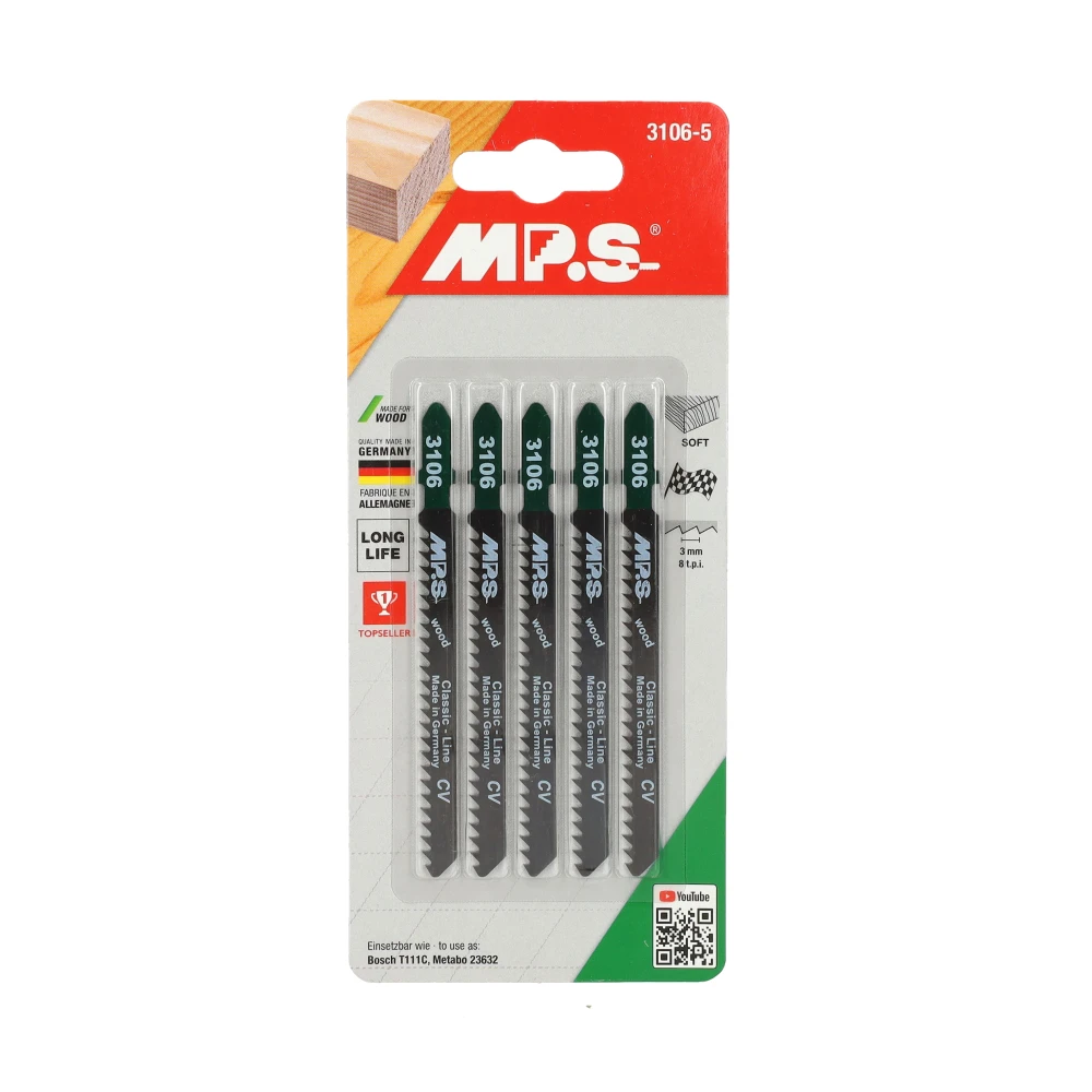 Miniatuur van MPS decoupeer zaagblad CrV hout grof Classic Wood Line lengte 100mm TPI 8 - blister van 5 stuks (3106-5)