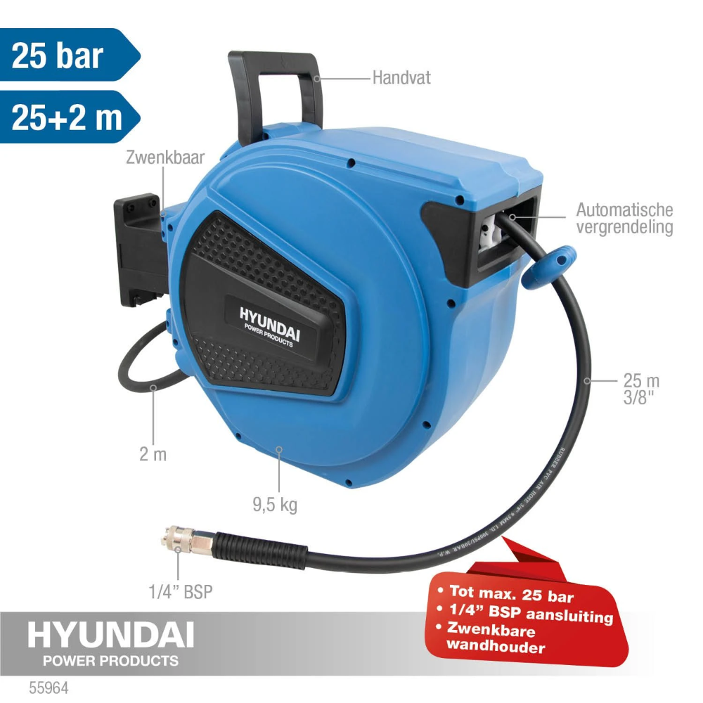 Miniatuur van Hyundai zwenkbare automatische luchthaspel 25m tot 25 bar (55964)