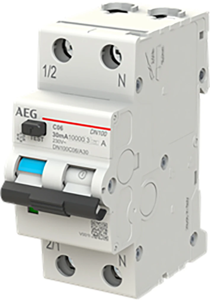 Miniatuur van AEG aardlekautomaat 1-polig+nul 6A C-Kar 30mA (DN100C06/A30)