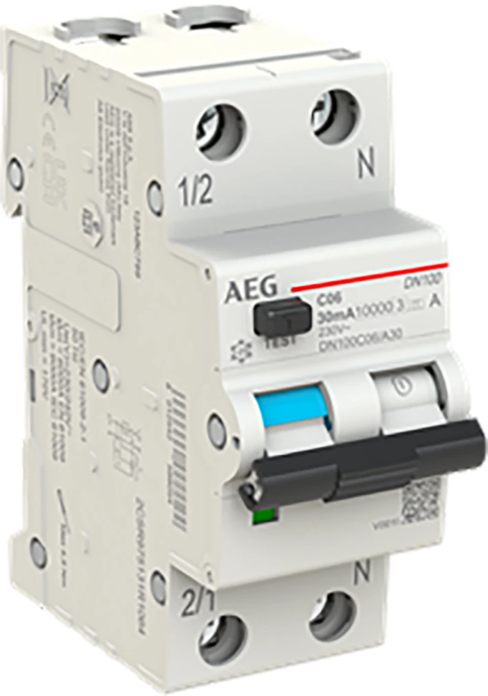 Miniatuur van AEG aardlekautomaat 1-polig+nul 6A C-Kar 30mA (DN100C06/A30)