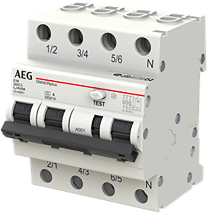 Miniatuur van AEG aardlekautomaat 3-polig+nul 10A C-kar 30mA (DMA63N C10/030)