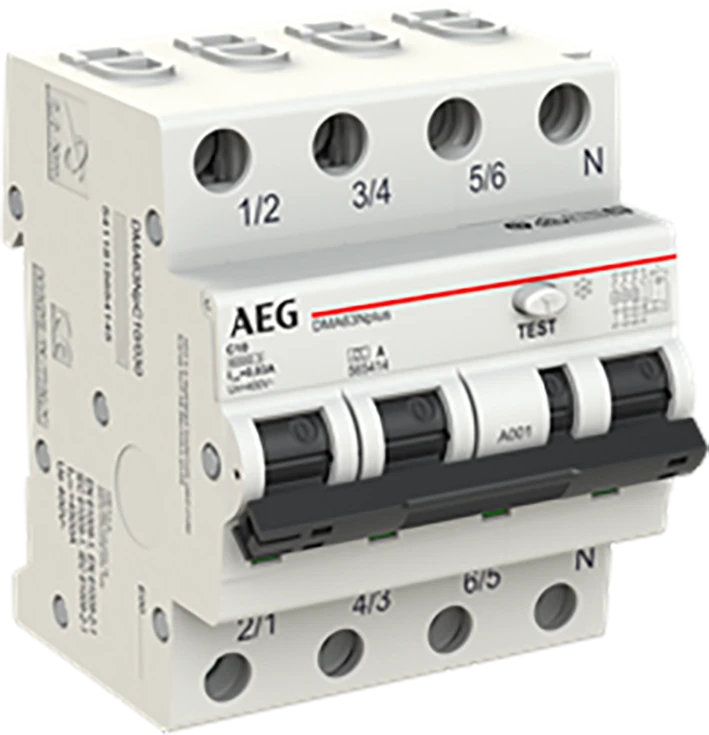 Miniatuur van AEG aardlekautomaat 3-polig+nul 10A C-kar 30mA (DMA63N C10/030)