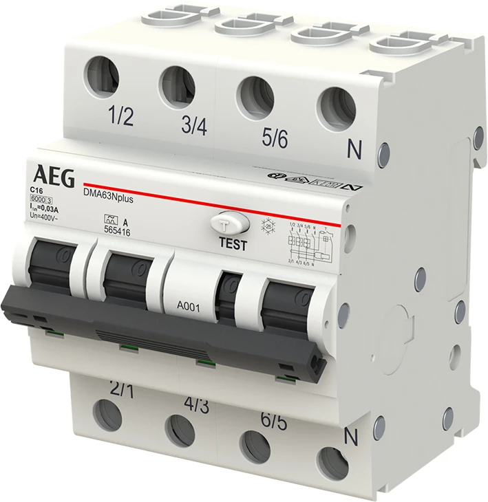 Miniatuur van AEG aardlekautomaat 3-polig+nul 16A C-kar 30mA (DMA63N C16/030)
