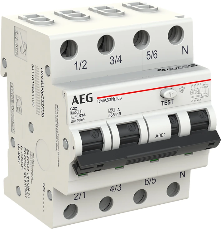 Miniatuur van AEG aardlekautomaat 3-polig+nul 32A C-kar 30mA (DMA63N C32/030)