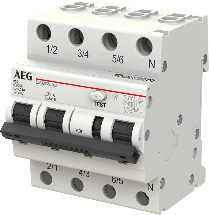 Miniatuur van AEG aardlekautomaat 3-polig+nul 32A C-kar 30mA (DMA63N C32/030)