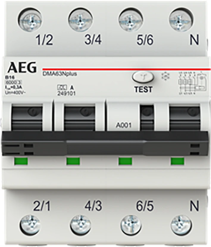 Miniatuur van AEG aardlekautomaat 3polig+nul 16A B-kar 300mA (DMA63NPB16/300)
