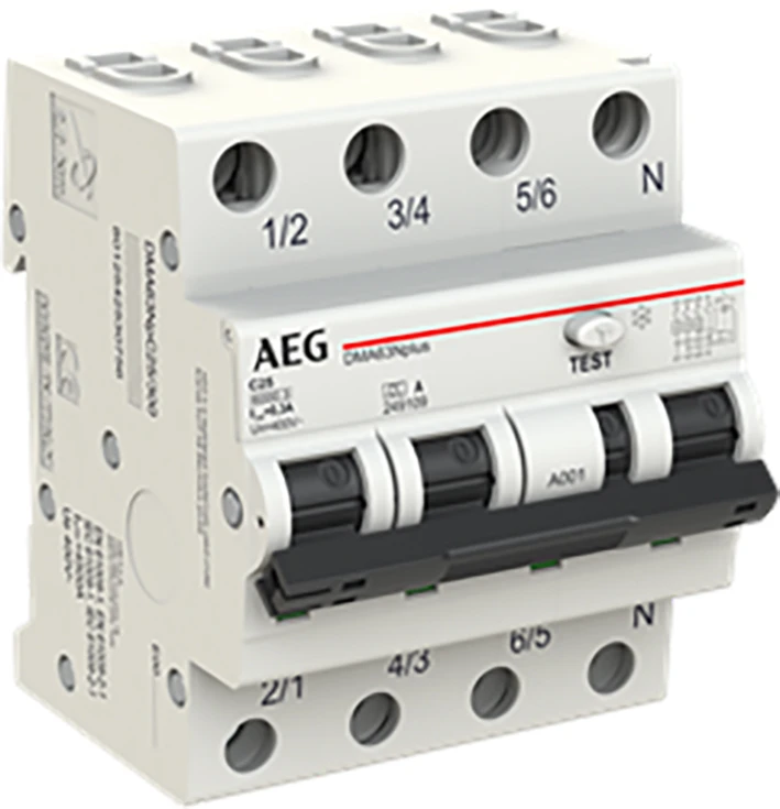 Miniatuur van AEG aardlekautomaat 3-polig+nul 25A C-kar 300mA (DMA63NPC25/300)