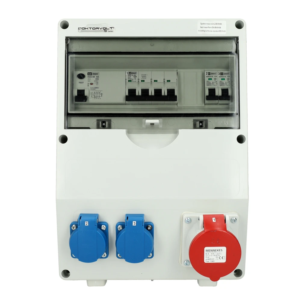 Miniatuur van EMAT kunststof wandverdeler 3-fase IP44 met 1x CEE 5P 16A en 2x schuko 16A (85016025)