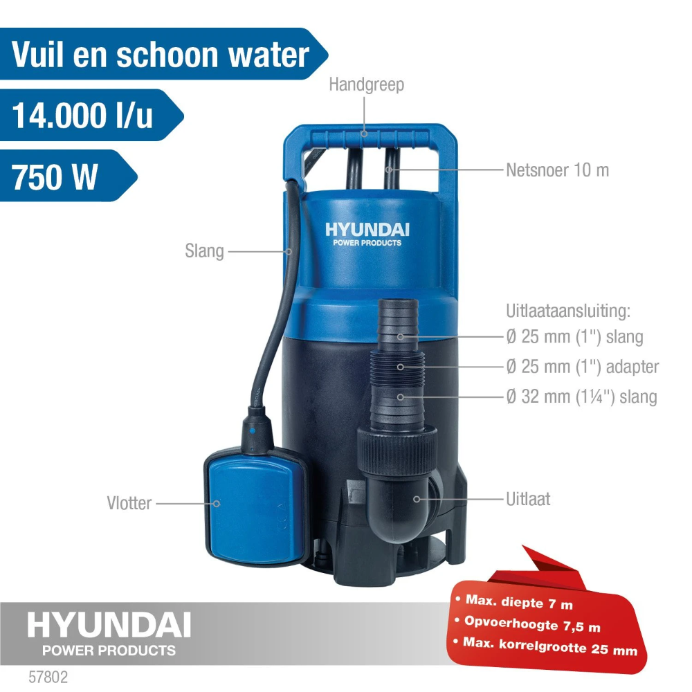 Miniatuur van Hyundai dompelpomp voor schoon en vuilwater 750W 17500 l/h (57802)