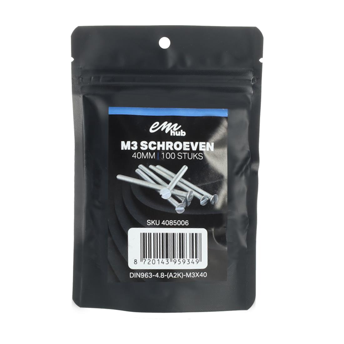 Miniatuur van EMhub M3 schroef platkop verzinkt DIN963-4.8 M3x40 per 100 stuks
