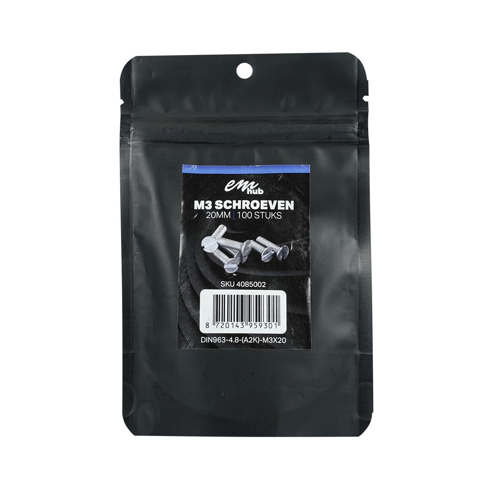 Miniatuur van EMhub M3 schroef platkop verzinkt DIN963-4.8 M3x20 per 100 stuks