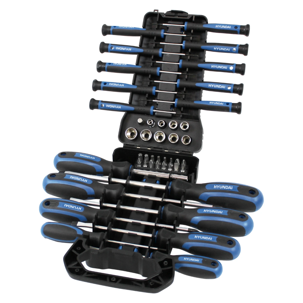 Miniatuur van Hyundai gereedschapset compleet met bits schroevendraaiers en doppen 44-delig (59404)