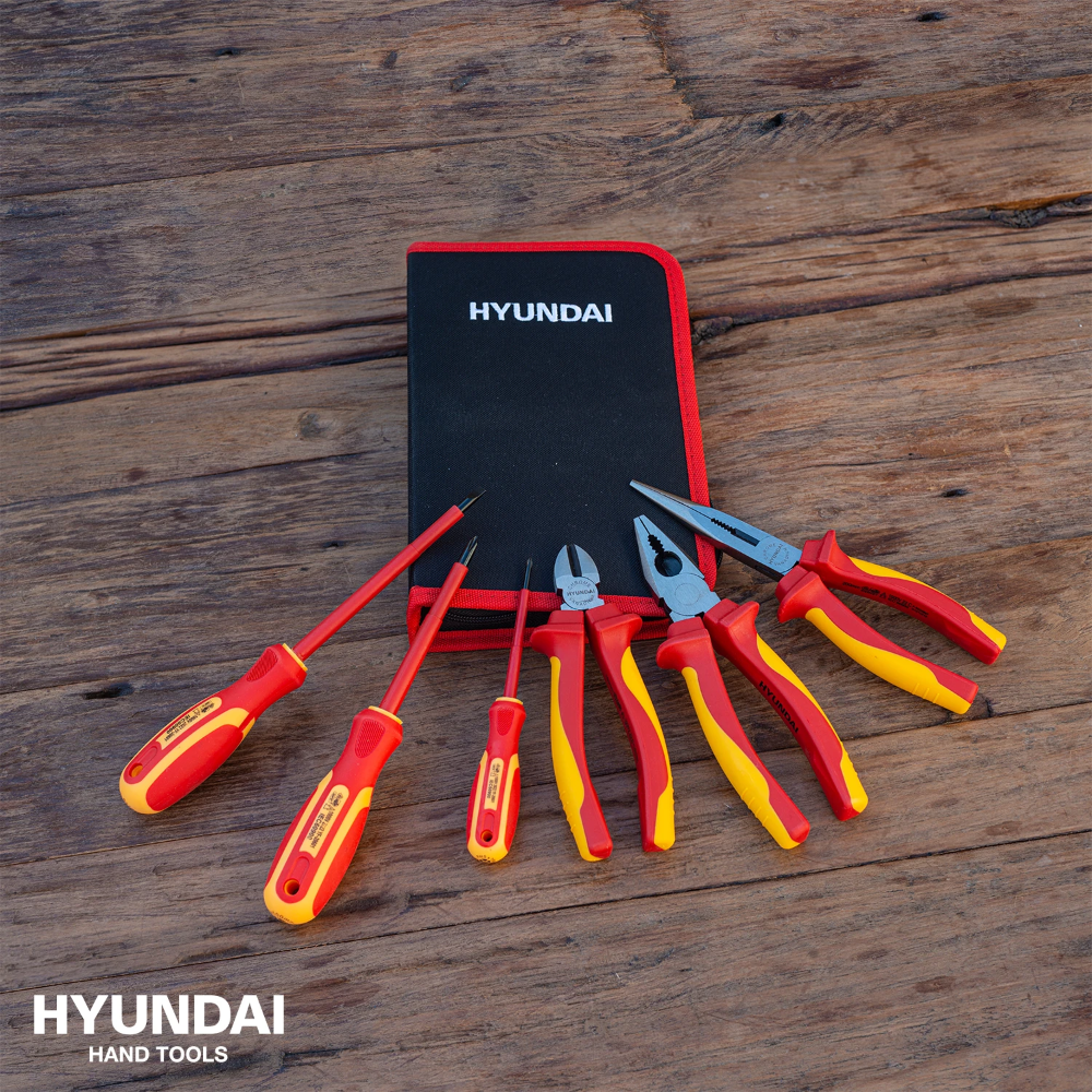 Miniatuur van Hyundai gereedschapset VDE met schroevendraaiers en tangen in etui 7-delig (59417)