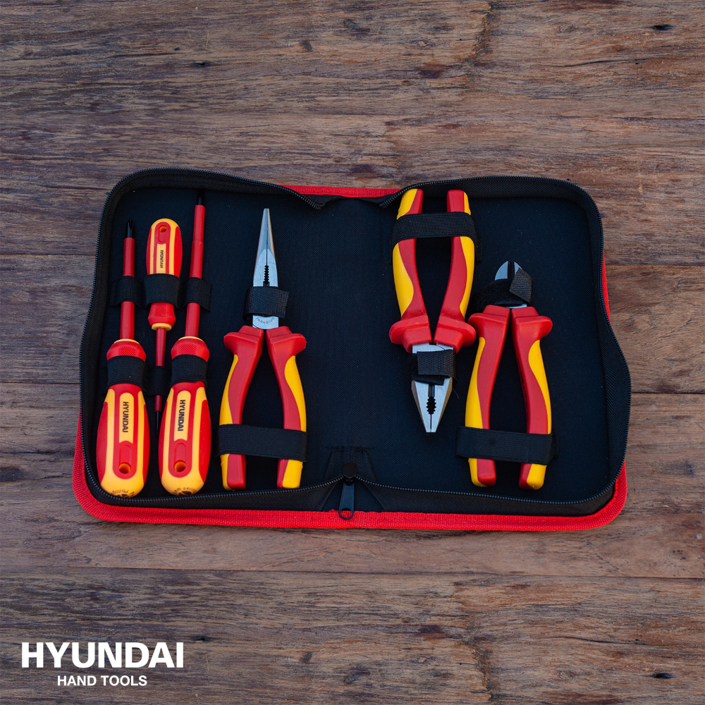 Miniatuur van Hyundai gereedschapset VDE met schroevendraaiers en tangen in etui 7-delig (59417)